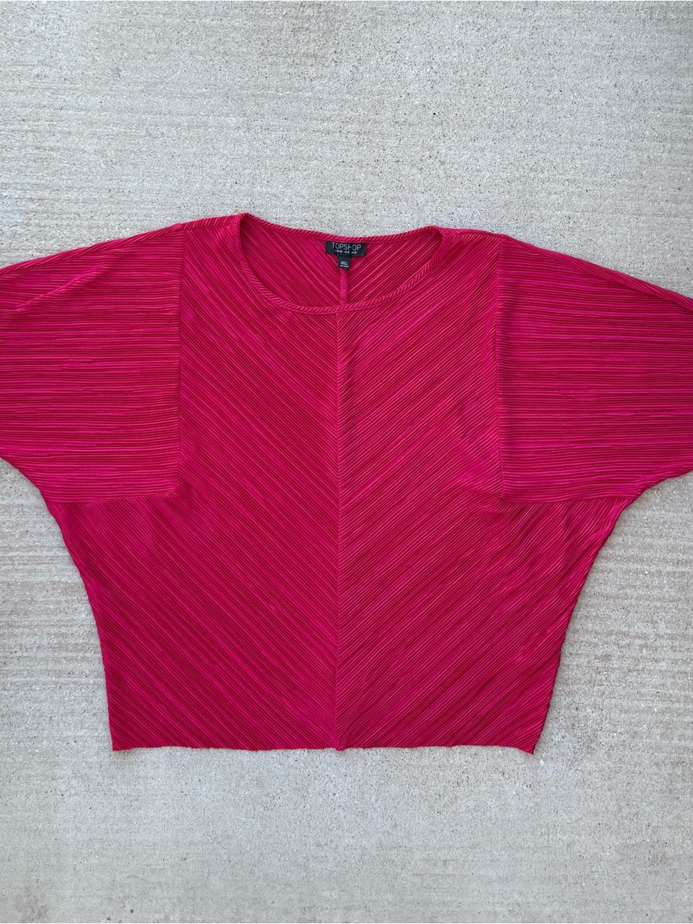 Topshop Bright Fuchsia Pleated Short Sleeve Top